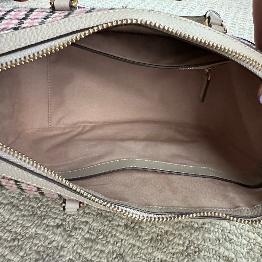 Kate Spade New York Gramercy Racing Stripe Plaid Twill Satchel - Mushroom/pink - Picture 9 of 10